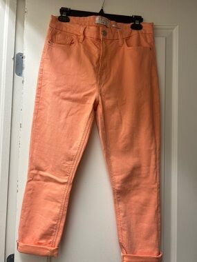 JEN7 Cropped Skinny Jeans Size 10 Peach Orange Stretch Denim Mid Rise